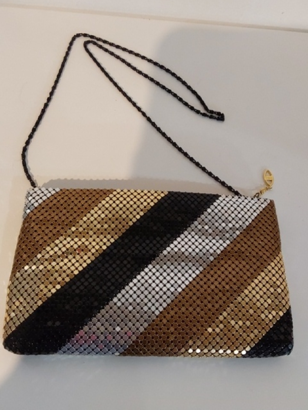 Vintage Metal Sequin Multi-Color Striped Shoulder Purse Handbag Long Strap
